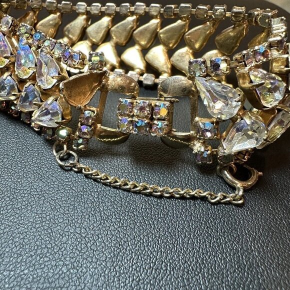 VTG Weiss Bracelet Size 7.5 Double Row Rainbow AB Rhinestones Gold Plated Signed - Picture 12 of 12